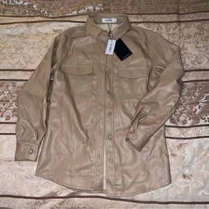 4th & Reckless leather oversized shirt in beige. Brand New With Tags.